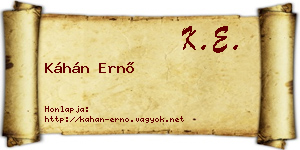 Káhán Ernő névjegykártya